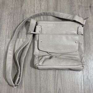 Emilie M. Faux Leather Crossbody Bag Beige Classic Travel Pockets Adjustable